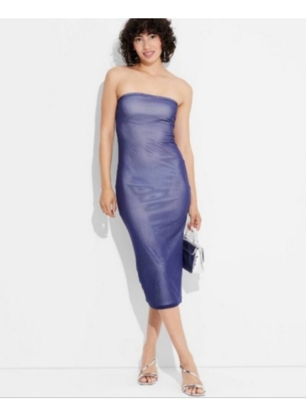 wild fable Blue-Purple Strapless Mesh Midi Dress
